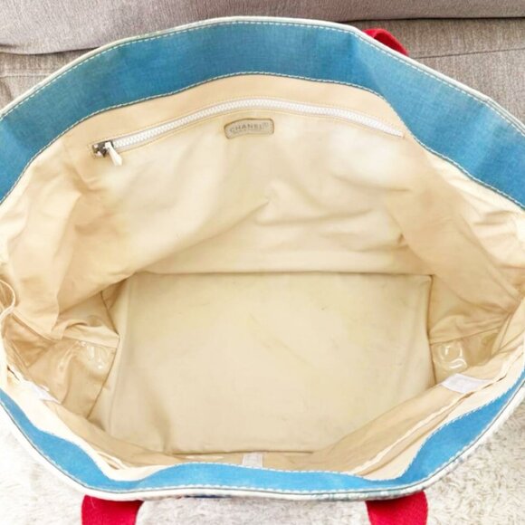 RARE Authentic CHANEL Surf Line Tote Bag High Summer Large Canvas Shoulder Bag - Picture 6 of 10